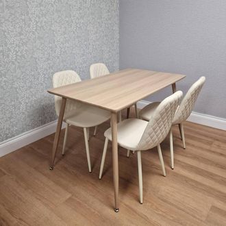 Kosy Koala Dining Table Set with 4 Cream Faux Leather Chair Dining Room Furniture in Beige | Size: 120 cm x 70 cm