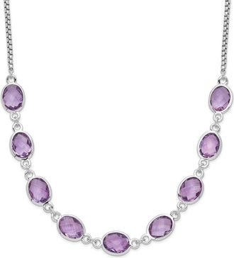 Diamond2Deal Sterling Silver Rhod-plated Amethyst Pendant Necklace