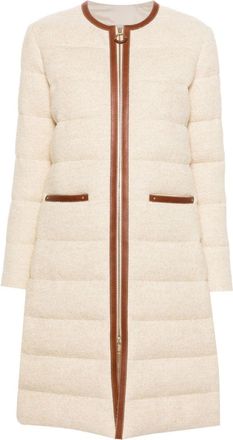 Moncler Bellete coat - women - Wool/Viscose/Polyamide/Goose Down/Calf Leather/Polyamide/Goose Feather - 1 - Neutrals