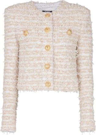 Balmain Cropped Tweed Jasje - Dames - Blazers - Wit - S - Tweed - Jassen