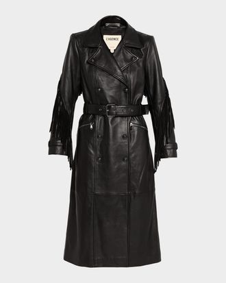 L'agence Celina Leather Fringe Trench Coat