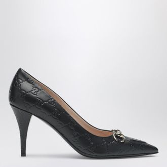 Gucci D&eacute;collet&eacute; in pelle GG nero con Morsetto