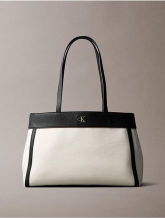 Calvin Klein Womens Monogram Canvas Medium Tote Bag - White