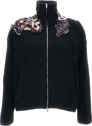 Durazzi Milano Cropped Knitted Bomber Jacket With High Neck And Appliqu&eacute;s