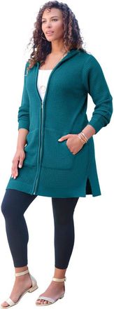 Roaman's Waffle Mega Length Zip Hoodie in Deep Teal at Nordstrom, Size 24