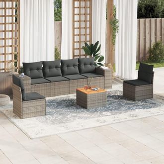 vidaXL Vidaxl - Set De Sof&aacute;s De Jard&iacute;n 7 Piezas Con Cojines Rat&aacute;n Pe Gris