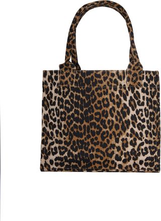 Ganni Womens Tote Bag Leopard Print Brown Recycled Cotton