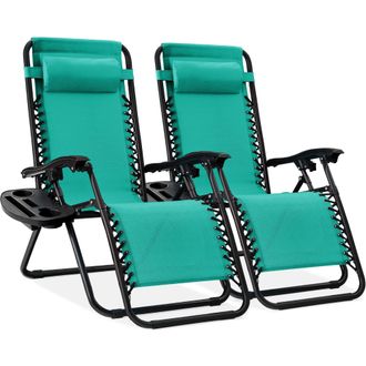 Best Choice Products Set of 2 Zero Gravity Lounge Chair Recliners for Patio, Pool w/ Cup Holder Tray