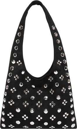 Generic Suede Leather Rivet Shoulder Bag Stud Tote Handbag Commute Underarm Bag (Black)