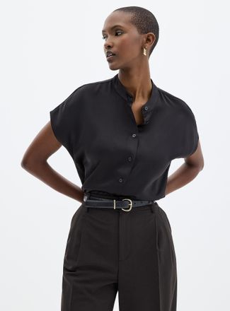 Contemporaine Womens Flowy satin cap-sleeve blouse