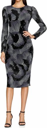 Dress The Population Long Sleeve Sequin Midi Dress In Gray Black
