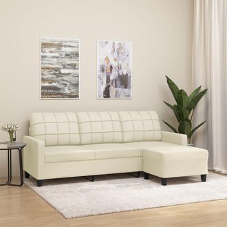 vidaXL Vidaxl - Sof&aacute; De 3 Plazas Con Taburete Cuero Sint&eacute;tico Crema 180 Cm