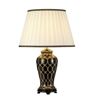 Loops Single Table Lamp Ivory with Black & Gold Trim Shade LED E27 60w Bulb d00461