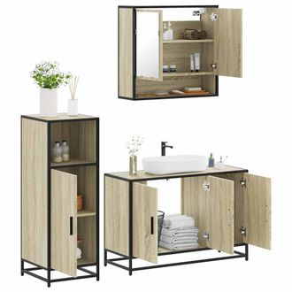 Berkfield Home 3 Piece Bathroom Furniture Set Sonoma Oak Engineered Wood in Brown
