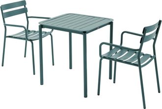 Oviala Mesa de terraza cuadrada (70 x 70 cm) y 2 sillones verde oscuro