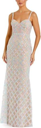 Mac Duggal Pearl Embellished Sleeveless Bustier Gown in Pastel Multi at Nordstrom, Size 10