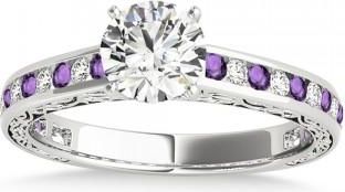 Allurez Amethyst & Diamond Channel Set Engagement Ring 14k White Gold (0.42ct)