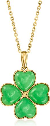 Ross-Simons Jade 4-Leaf Clover Pendant Necklace in 18kt Gold Over Sterling
