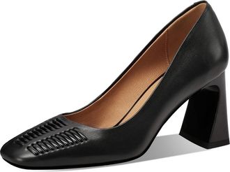TinaCus Womens Square Toe Handmade Block Heels Slip on Genuine Leather Pumps Shoes, Black, 8 UK