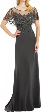 Montage by Mon Cheri Chiffon Slim A-Line Gown In Dark Grey