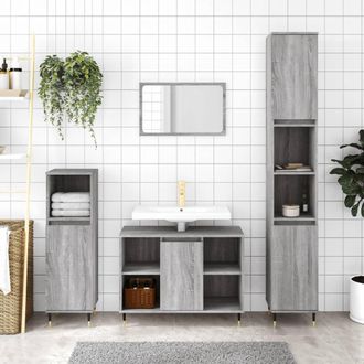 vidaXL Vidaxl - Set De Muebles De Ba&ntilde;o 3 Pzas Madera Contrachapada Gris Sonoma
