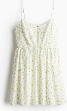 H&M Popelinekleid mit Bindedetail - Weiss/Gebl&uuml;mt