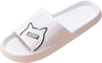 Generic Men Fashionable Cartoon Cat Print Slippers Flat Bottom Non Slip Wear Comfortable Shoes (White, 6)