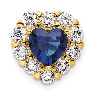 Diamond2Deal 14k Yellow Gold 1 Ct Lab Grown Diamond and Lab Created Blue Sapphire Heart Halo Chain Slide Pendant