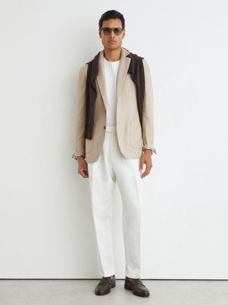 Reiss Oatmeal Wool-blend Herringbone Single-breasted Blazer Tailored-fit, 38