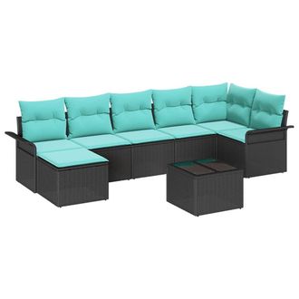 vidaXL Conjunto De Sof&aacute; De Jard&iacute;n Con Coj&iacute;n 8 Pcs Negro Polirat&aacute;n Vidaxl