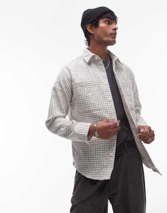 Selected Camicia giacca oversize color crema a quadri-Bianco