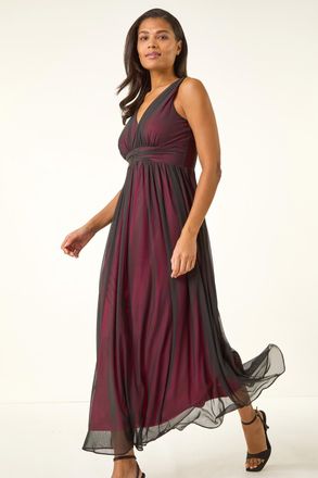 Roman Sleeveless Contrast Mesh Maxi Stretch Dress