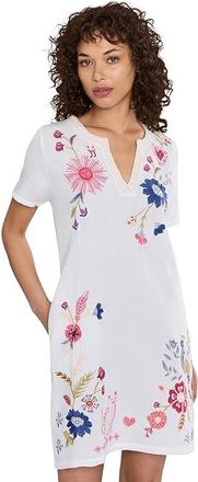 Johnny Was V-neck Shift Dress - Karissa Womens Dress White : MD, Cotton