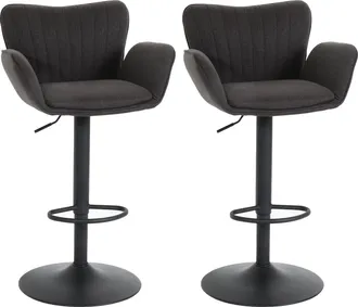 Hhg Hhg - Nunca Usado] Juego De 2 Taburetes De Bar 098, Taburete De Bar, Con Reposabrazos Reposapi&eacute;s Giratorio Tela/textil Hierro Mvg, Gris Oscuro Pie Neg