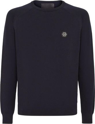 Philipp Plein Cotton Pullover Ronde Hals LS - Heren - Ronde hals truien - Blauw - 3XL - Katoen - Truien & Vesten