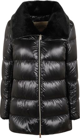 Herno Flared A-Shape Down Jacket With Faux Fur Collar