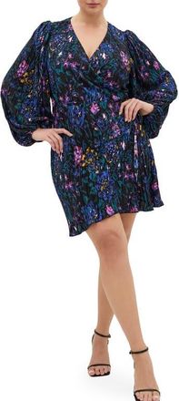 City Chic Kira Floral Print Wrap Minidress in Etched Floral at Nordstrom, Size Xxxs