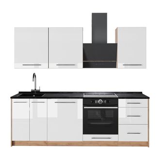 Vicco Mueble De Cocina Fame-line, Blanco Alto Brillo/roble Dorado, 230 Cm Sin Encimera, Vicco