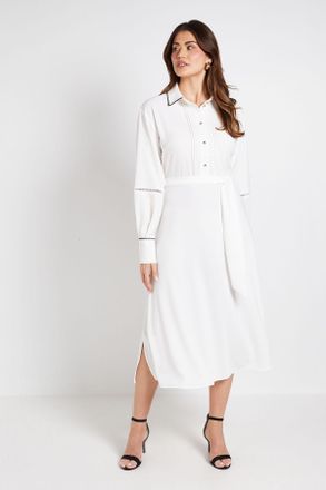 Wallis Womens Contrast Lace Trim Shirt Dress - White - Size 10 UK