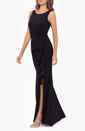 Betsy & Adam Ruffle Bow Gown in Black at Nordstrom, Size 6P