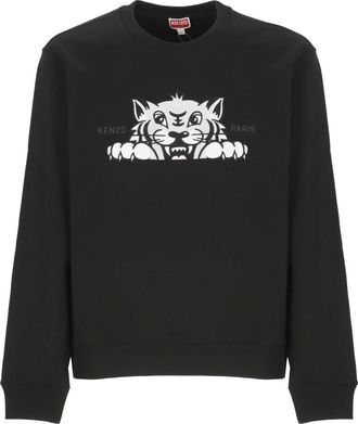Kenzo Zwarte Crewneck Sweatshirt met Tijger Borduurwerk - Heren - Sweatshirts - Zwart - L - Katoen - Hoodies & sweatvesten