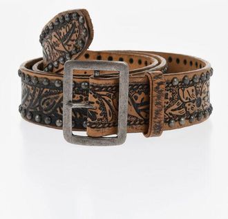Dsquared2 Patterned Leather Belt with Studs 40mm size 90