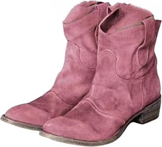 Generic Wide Fit Suede Ankle Boots Women Size 6 Western Round Toe Low Heel Booties Slip On Mid Calf Comfortable Walking Shoes Casual Lightweight Retro Classic