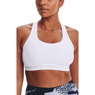 Under Armour HeatGear Mid Cross Back Sports Bra in 100 White at Nordstrom, Size Xx-Large