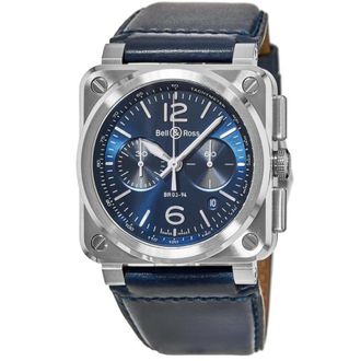 Bell & Ross BR 03-94 Chronograph 42mm Blue Dial Blue Leather Strap Mens Watch BR0394-BLU-ST/SCA