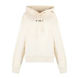 Jil Sander Hoodies, female, Beige, Size: XS White Hooded Sweatshirt with Logo Print