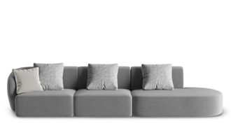BLOOMINGLOFT 4-Sitzer Designsofa Chiara Samt mit Ottomane - Rechts