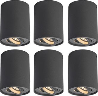 QAZQA Qazqa Moderno Set De 6 Focos Smart Gris Oscuro Con Wifi Gu10 - Rondoo Up Aluminio Cil&iacute;ndra Adecuado Para Led Max. 1 X 4.8 Watt