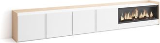 Skraut Home Skraut Home - Mueble Tv, Televisi&oacute;n, Muebles De Sal&oacute;n, Almacenaje, 315x35x50cm, Para Tv Hasta 80, Chimenea El&eacute;ctrica Xxl, Estilo Moderno, Blanco Y Rob