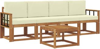 vidaXL Conjunto De Sof&aacute;s De Exterior 5 Uds. Natural Y Crema Vidaxl